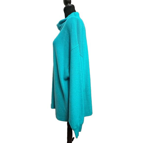 Free People Sweater Medium Womens Slouchy Ribbed Oversized Turquoise Minimalist - Picture 5 of 10